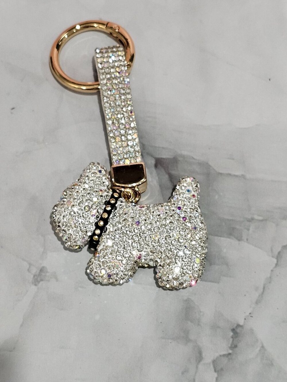 Sparkly Tiffany Inspired Silver Dog Rhinestone Keychain